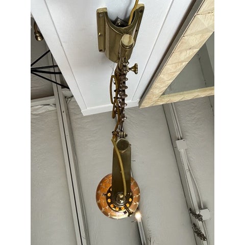Vintage Brass Scissor Wall Lamp With Iridescent Glass Shade For Sale - Image 10 of 13