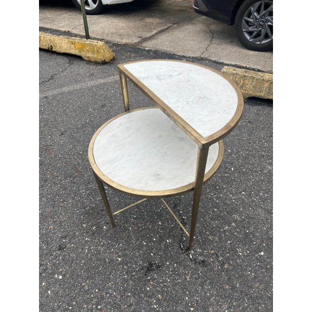 Modern Modern Marble Top Two-Tier Accent Table With Brass Frame For Sale - Image 3 of 6