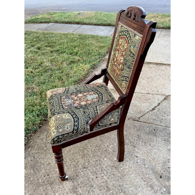 Wood Antique 19th Century Eastlake Victorian Aesthetic Movement Mahogany Parlor Chair For Sale - Image 7 of 10