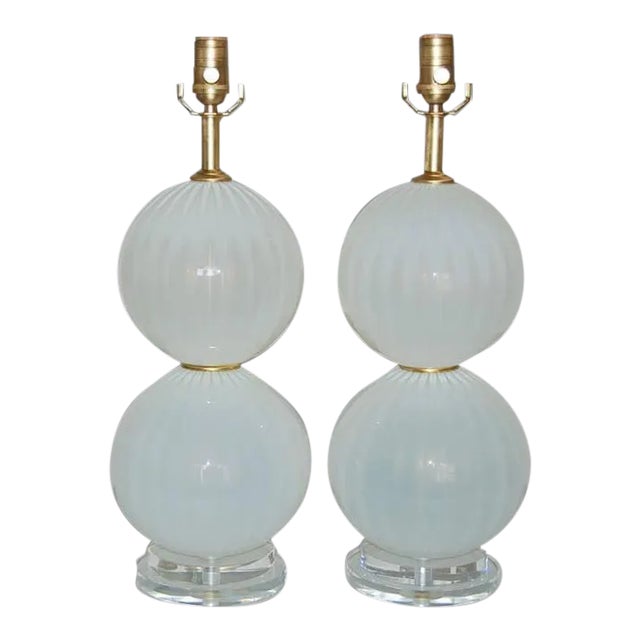 Joe Cariati Glass Ball Lamps White For Sale