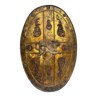 19th Century Brass Shield Shaped Griffin Wall Plaque For Sale