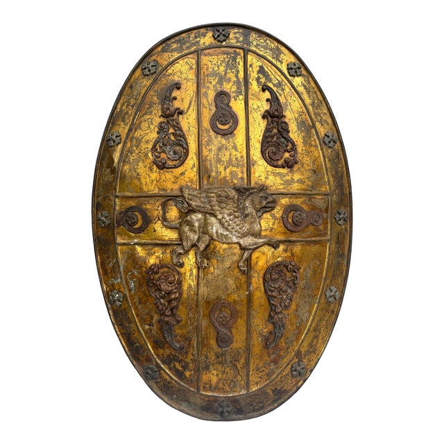 19th Century Brass Shield Shaped Griffin Wall Plaque For Sale