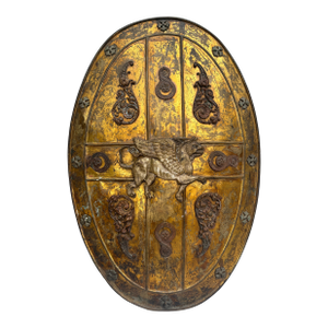 19th Century Brass Shield Shaped Griffin Wall Plaque