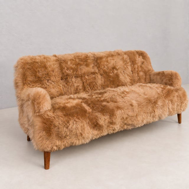 Three-Seater Sofa in Long Sheepskin by Peter Hvidt & Orla Mølgaard-Nielsen for Fritz Hansen For Sale - Image 12 of 12