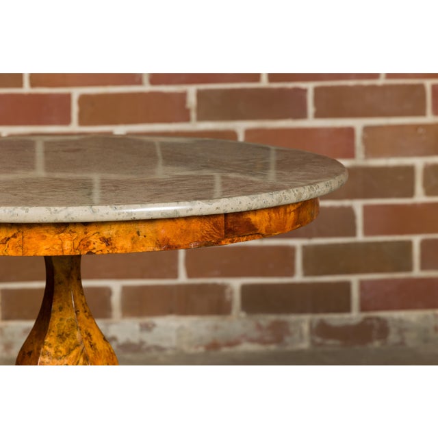 Chestnut 19th Century French Empire Walnut Pedestal Table with Round Marble Top and Tripod Base For Sale - Image 8 of 11