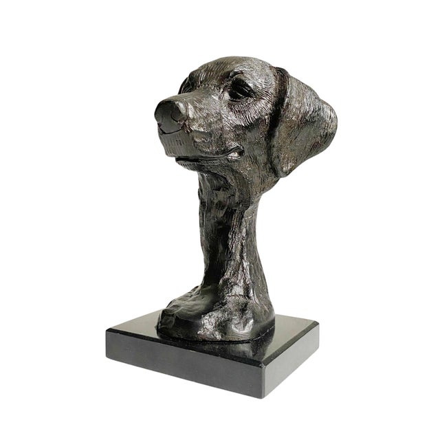 1990s Black Metal Dog Retriever Bust on Black Marble Base For Sale - Image 4 of 6