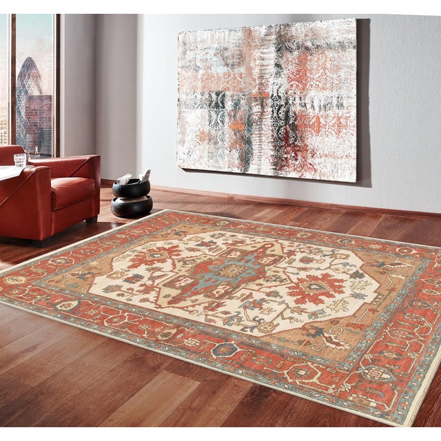 Pasargad Home Serapi Ivory Wool Area Rug- 9'10'' X 14' 1'' For Sale In New York - Image 6 of 6