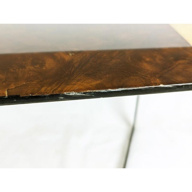 Metal Wooden Table with Geometric Inlays and Metal Base by Offredi for Saporiti, 1980s For Sale - Image 7 of 14