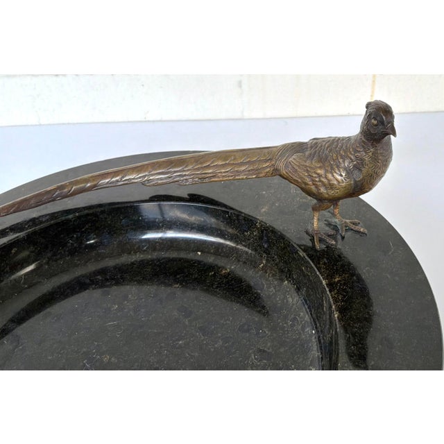 Art Deco Antique Art Deco Black Marble and Pheasant Bowl For Sale - Image 3 of 4