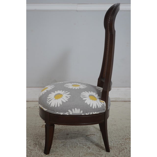 French Pair of Mahogany Low Seat Cane Back Chairs - New Upholstery For Sale - Image 3 of 18