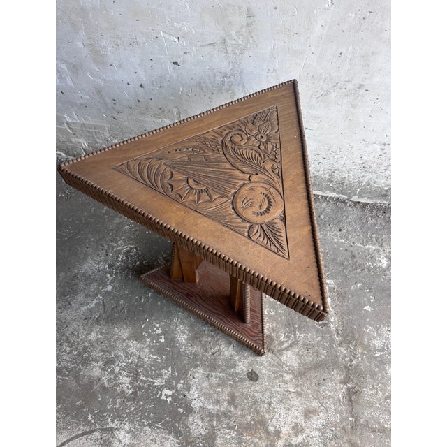 Art Nouveau Carved Wood Triangular Side Table, France, 1915 For Sale - Image 9 of 11
