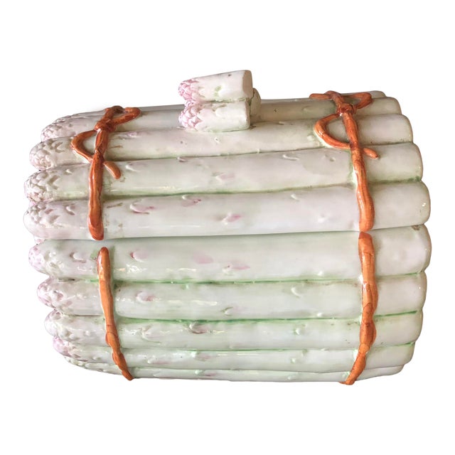 Majolica Asparagus Covered Serving Dish or Cookie Jar For Sale