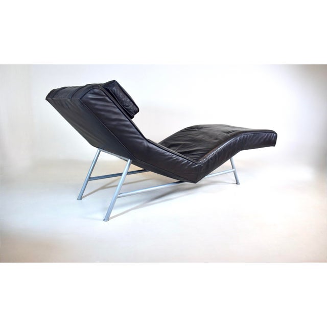 Metal Milo Baughman Black Leather Fred Chaise Lounge Chair for Thayer Coggin For Sale - Image 7 of 14