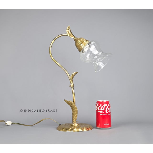 Vintage Flower Shaped Gooseneck Brass and Glass Shade Table Lamp For Sale In Greenville, SC - Image 6 of 8