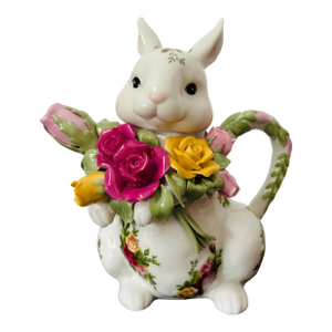 Vintage Royal Doulton for Royal Albert Old Country Roses Bunny Teapot – Fine Bone China Rabbit Teapot