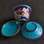 Chinese Vintage Chinese Cobalt Blue Cloisonné Enamel Floral "Three-Piece" Tea Bowl Set For Sale - Image 3 of 6