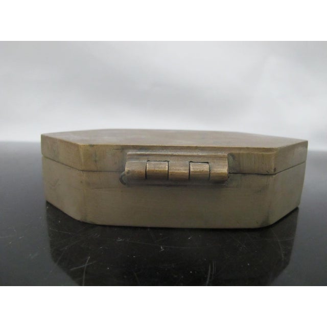 Brass Hexagonal Antique Brass Betel Nut Trinket Hinged Lid Box Casket For Sale - Image 8 of 9