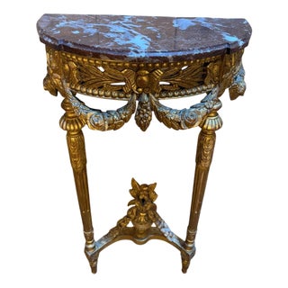 Louis XVI Style Console in Gilded and Carved Wood For Sale
