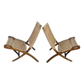 1960s Hans Wegner-Style Mid Century Folding Rope Chairs- a Pair For Sale