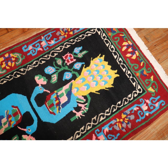 Late 20th Century Vintage Tibetan Vase Rug - 3' x 5'6" For Sale - Image 5 of 6