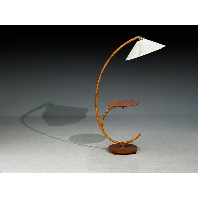 Mid-Century Modern Swedish Modern, Floor Lamp With Shelf, Birch, Brass, Sweden, 1930s For Sale - Image 3 of 10