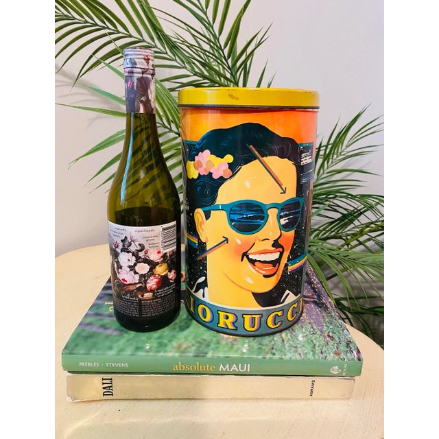 1970s Vintage 1970s Fiorucci Tin Can Display Pop Art Colorful Fashion Hawaiian Design For Sale - Image 5 of 10
