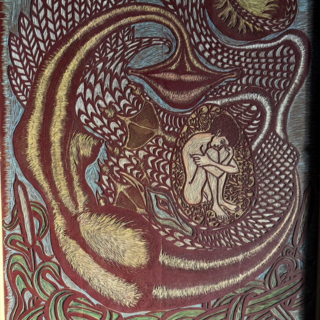 An exceptionally large and rare piece: not a paper print, but the original carved block (printing matrix) itself, hand-...