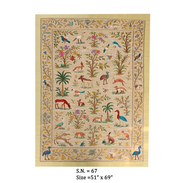 Vintage Hand Embroidered Mughal Garden Wall Tapestry, 1980s For Sale - Image 3 of 3