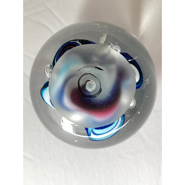 Blue Hand Blown Glass Ocean Sea Wave Paperweight Signed Karg For Sale - Image 8 of 8