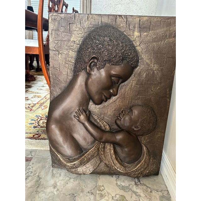 Contemporary Bonded Bronze Sculptured 3 Dimensional Artwork of Mother & Child 24”x18”c1” (Very Heavy) For Sale - Image 3 of 7