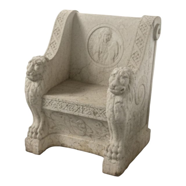 1930s Roman-Style Carved Stone Lion Chair For Sale