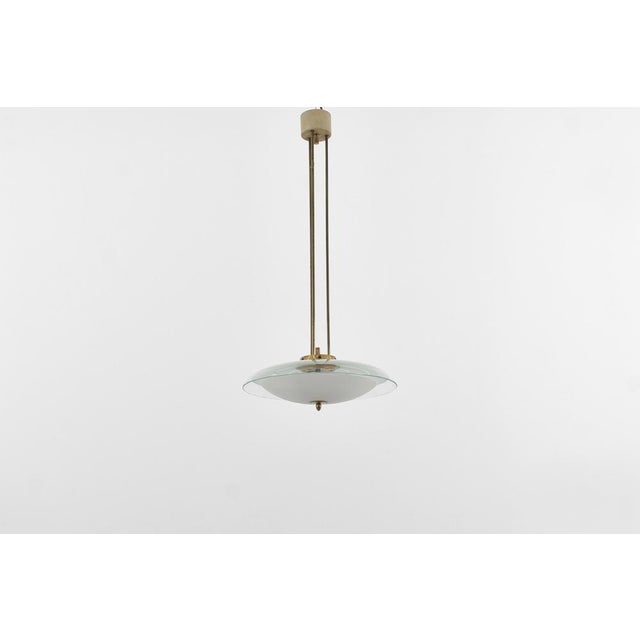 Brass and Curved Glass Pendant attributed to Pietro Chiesa for Fontana Arte, Italy, 1940s For Sale - Image 3 of 14