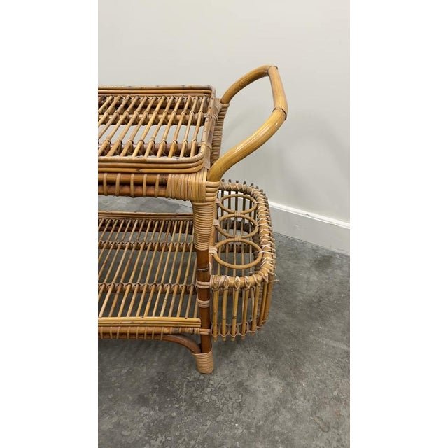 Vintage Italian Rattan Bar Cart with Bottle Holder, 1970s For Sale - Image 11 of 13