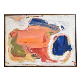 Coral Blue and White Abstract Expressionist Painting Signed Juan For Sale