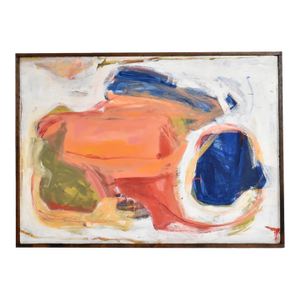 Coral Blue and White Abstract Expressionist Painting Signed Juan