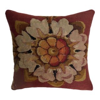 18th Century French Aubusson Floral Medallion Pillow For Sale