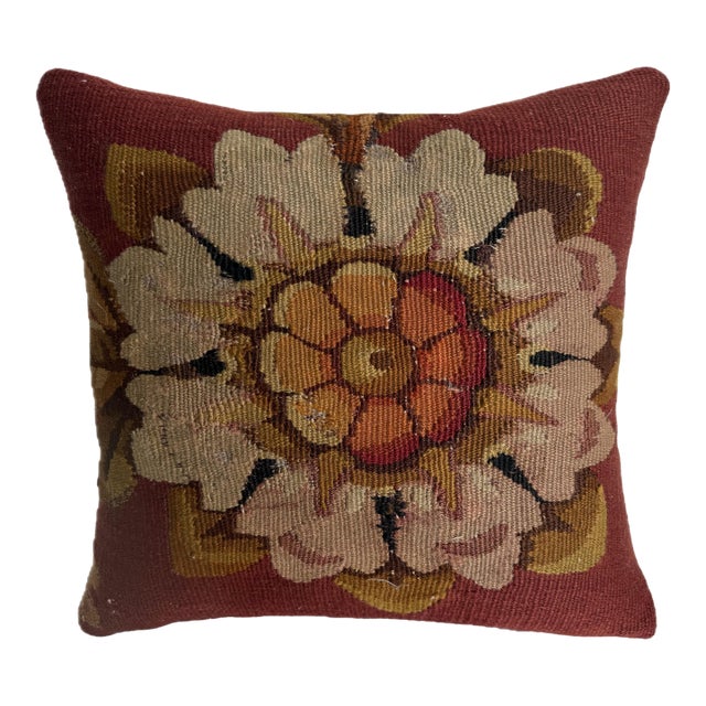 18th Century French Aubusson Floral Medallion Pillow For Sale