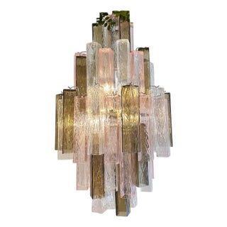 Pink and Fumè Squared Bark Murano Glass Chandelier by Simoeng For Sale