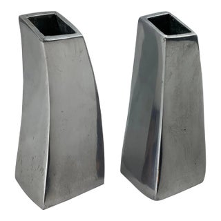 1990s Vintage Modern Aluminum Vases- Set of 2 For Sale