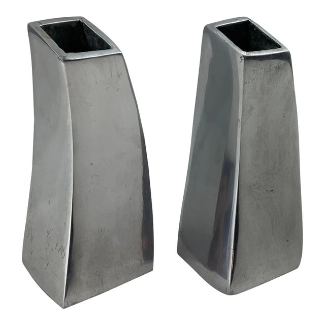 1990s Vintage Modern Aluminum Vases- Set of 2 For Sale