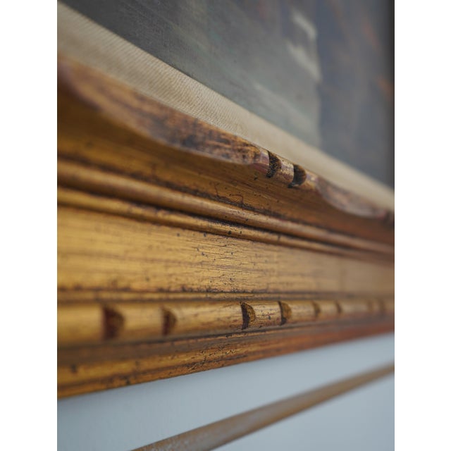 1950s Means Artist Signed European Lake Scene Oil Painting on Canvas For Sale - Image 4 of 12