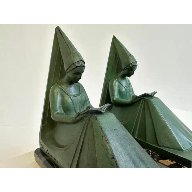 Metal Vintage French Art Deco Bookends by Max Le Verrier, 1930, Set of 2 For Sale - Image 7 of 15