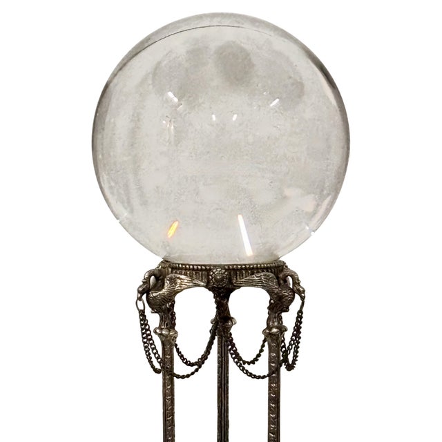 Large Crystal Glass Ball on Empire Style Silver Plate Tripod Stand For Sale In San Francisco - Image 6 of 6