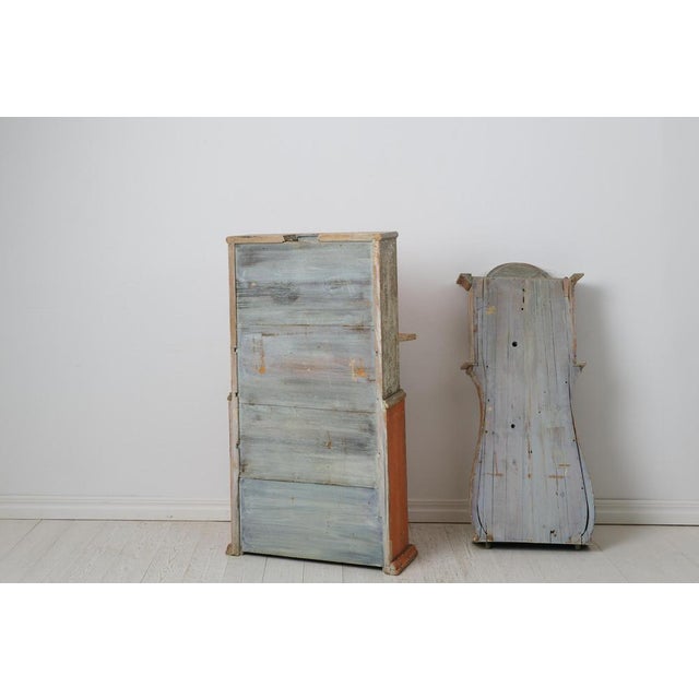 Brown Swedish Narrow Longcase Clock Cabinet with Bureau and Drawers For Sale - Image 8 of 14