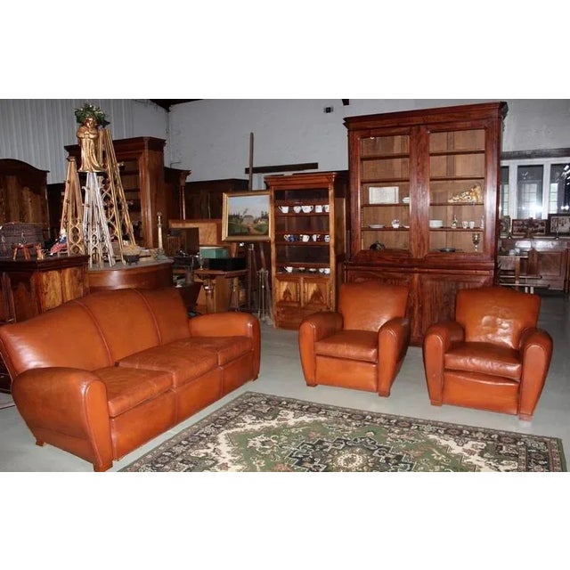 Mid-Century Leather Living Room Set, 1950s, Set of 4 For Sale - Image 9 of 10