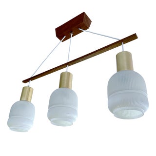 Danish Pendant Light in Glass and Teak, 1960s For Sale