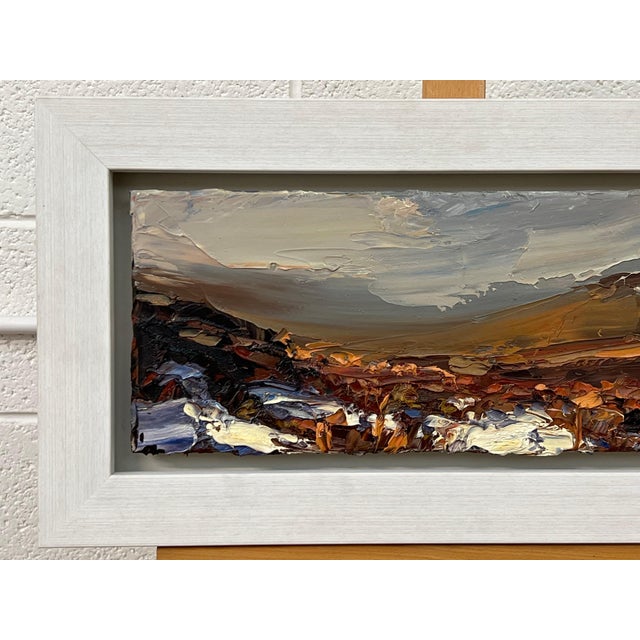 Brown Impasto Oil Painting of Melting Snow on English Moor Landscape by British Artist 2013 For Sale - Image 8 of 14
