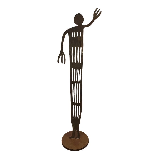 Large Native American Iron Hieroglyph Figure Sculpture New Mexico Circa 1990s For Sale