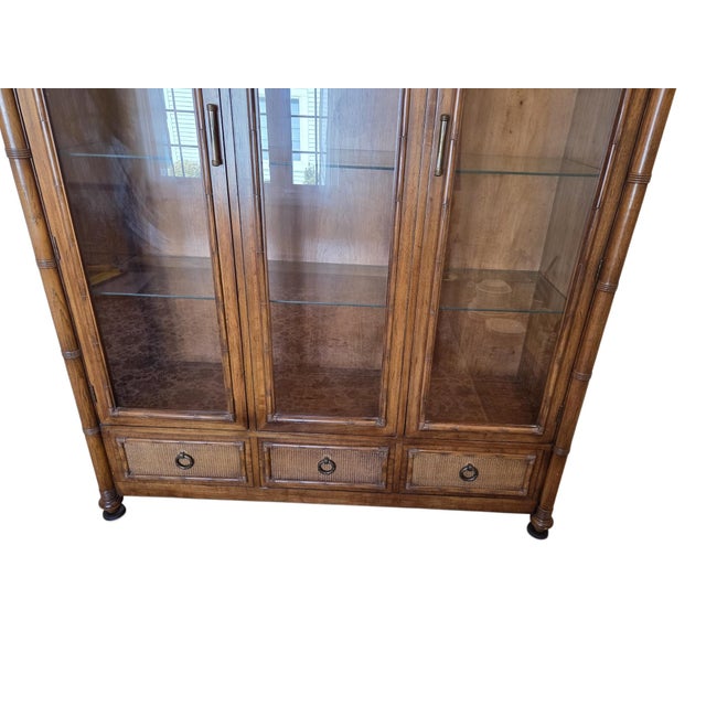 Vintage Thomasville Faux Bamboo and Cane Glass Display Cabinet China Hutch For Sale - Image 17 of 17