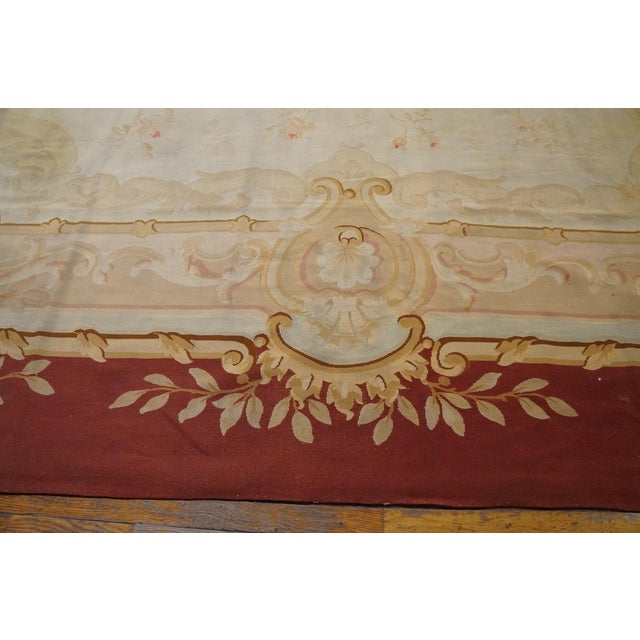 Late 19th Century Aesthetic Floral Design in a Ivory Ground Color Antique French Aubusson Rug For Sale - Image 5 of 7